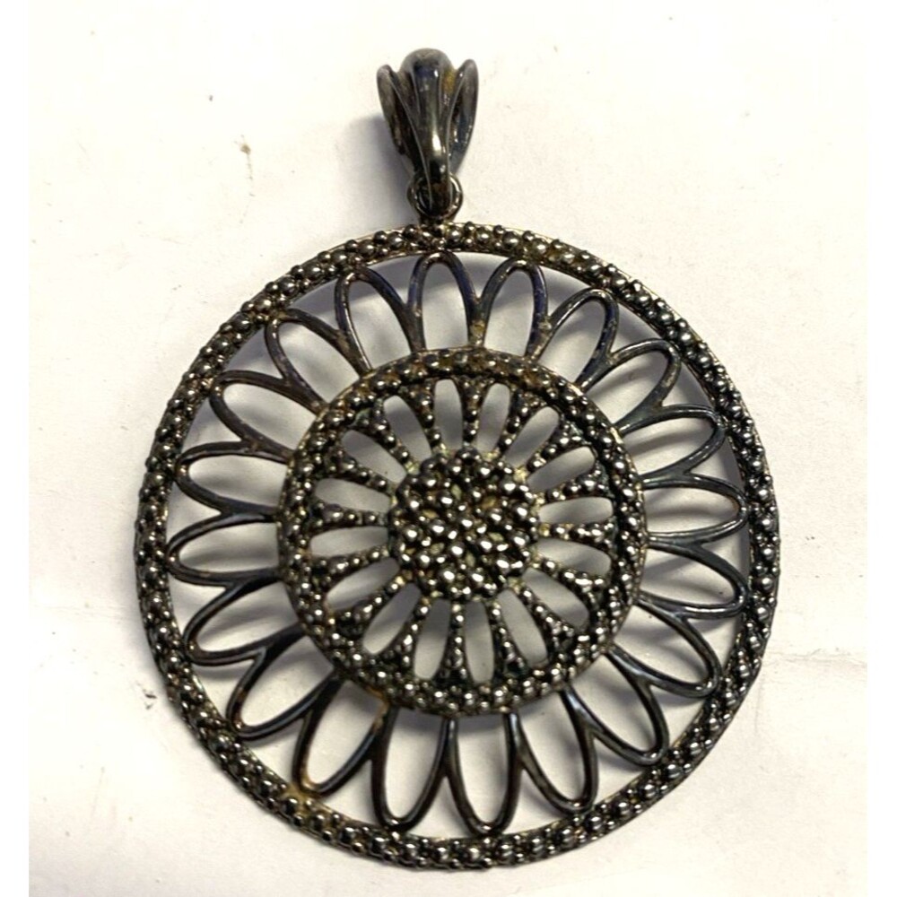 Vintage Sterling Silver Daisy Floral Flower Pendant Milor Italy 925 Free Ship
